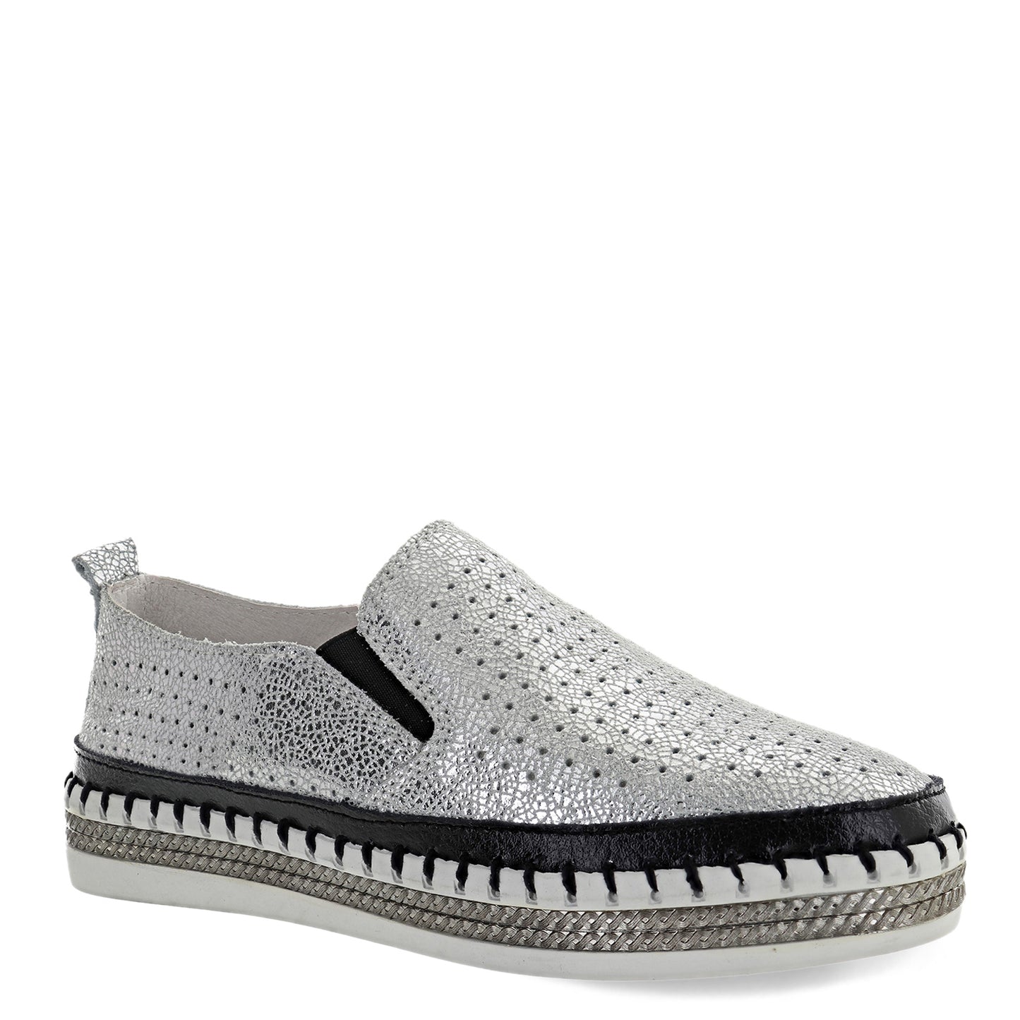 Peltz Shoes  Women's Bernie Mev TW140 Slip-On Silver Black TW140-BLK SIL