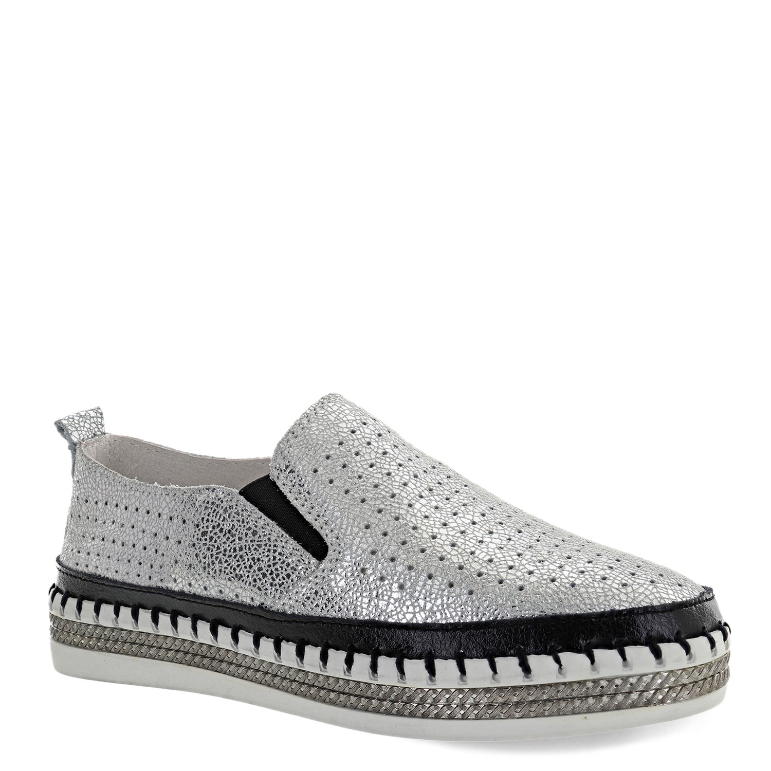 Peltz Shoes  Women's Bernie Mev TW140 Slip-On Silver Black TW140-BLK SIL