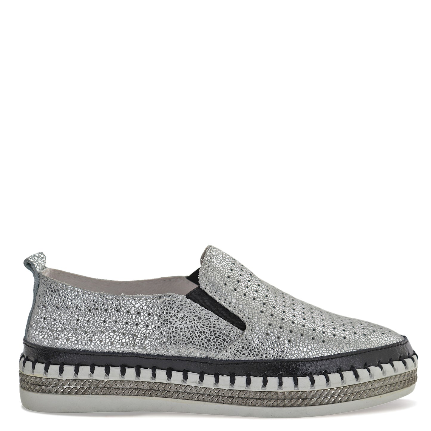 Peltz Shoes  Women's Bernie Mev TW140 Slip-On Silver Black TW140-BLK SIL