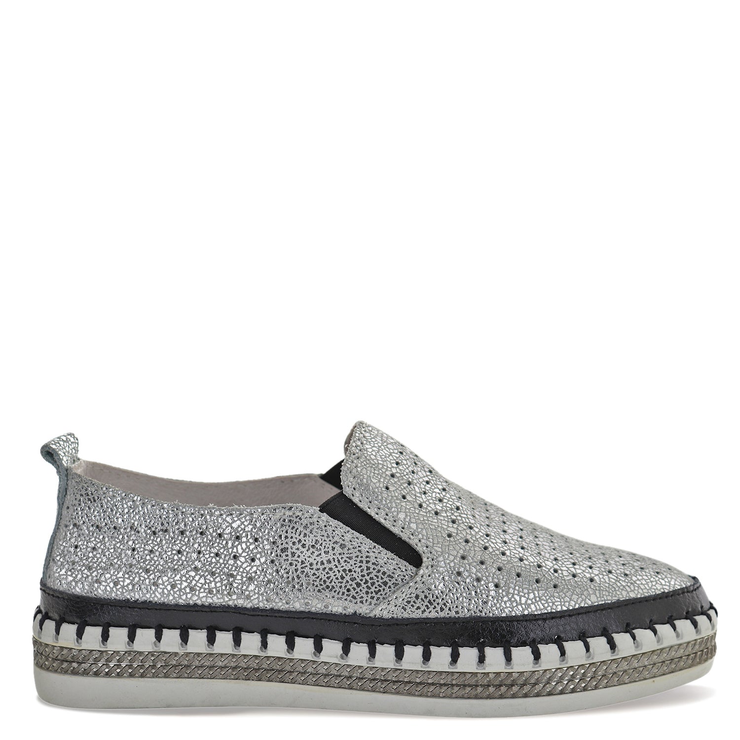 Peltz Shoes  Women's Bernie Mev TW140 Slip-On Silver Black TW140-BLK SIL