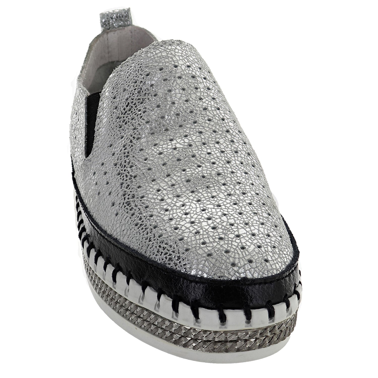 Peltz Shoes  Women's Bernie Mev TW140 Slip-On Silver Black TW140-BLK SIL
