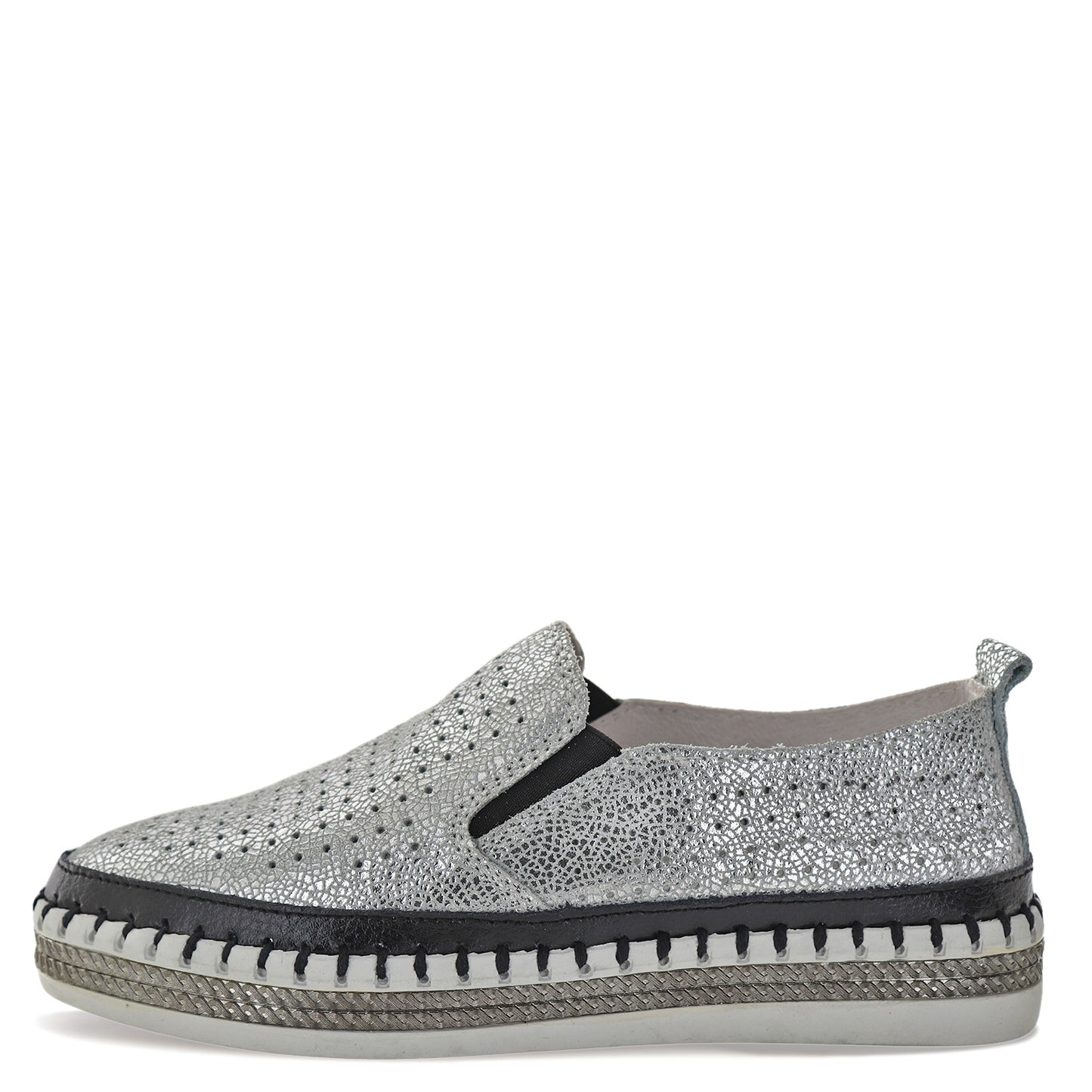 Peltz Shoes  Women's Bernie Mev TW140 Slip-On Silver Black TW140-BLK SIL