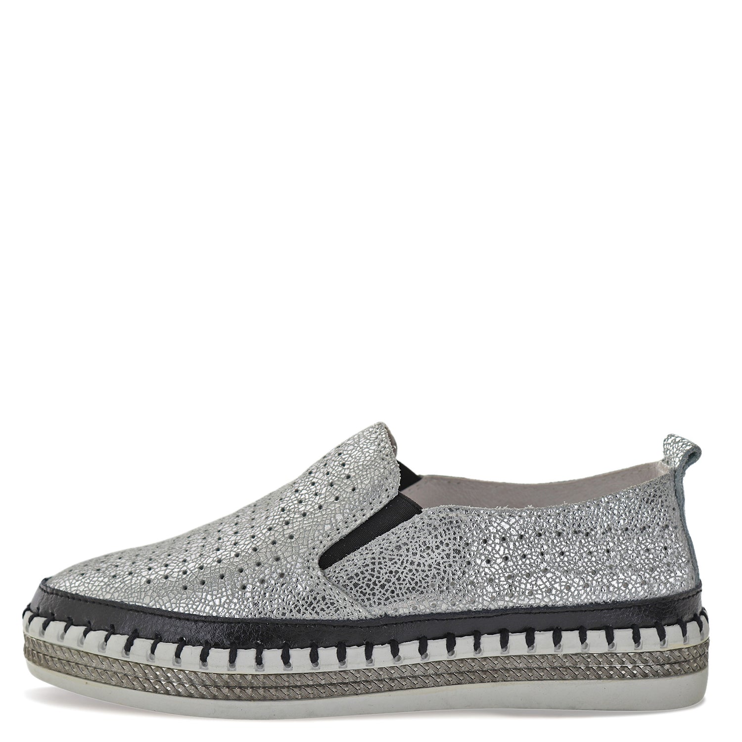 Peltz Shoes  Women's Bernie Mev TW140 Slip-On Silver Black TW140-BLK SIL