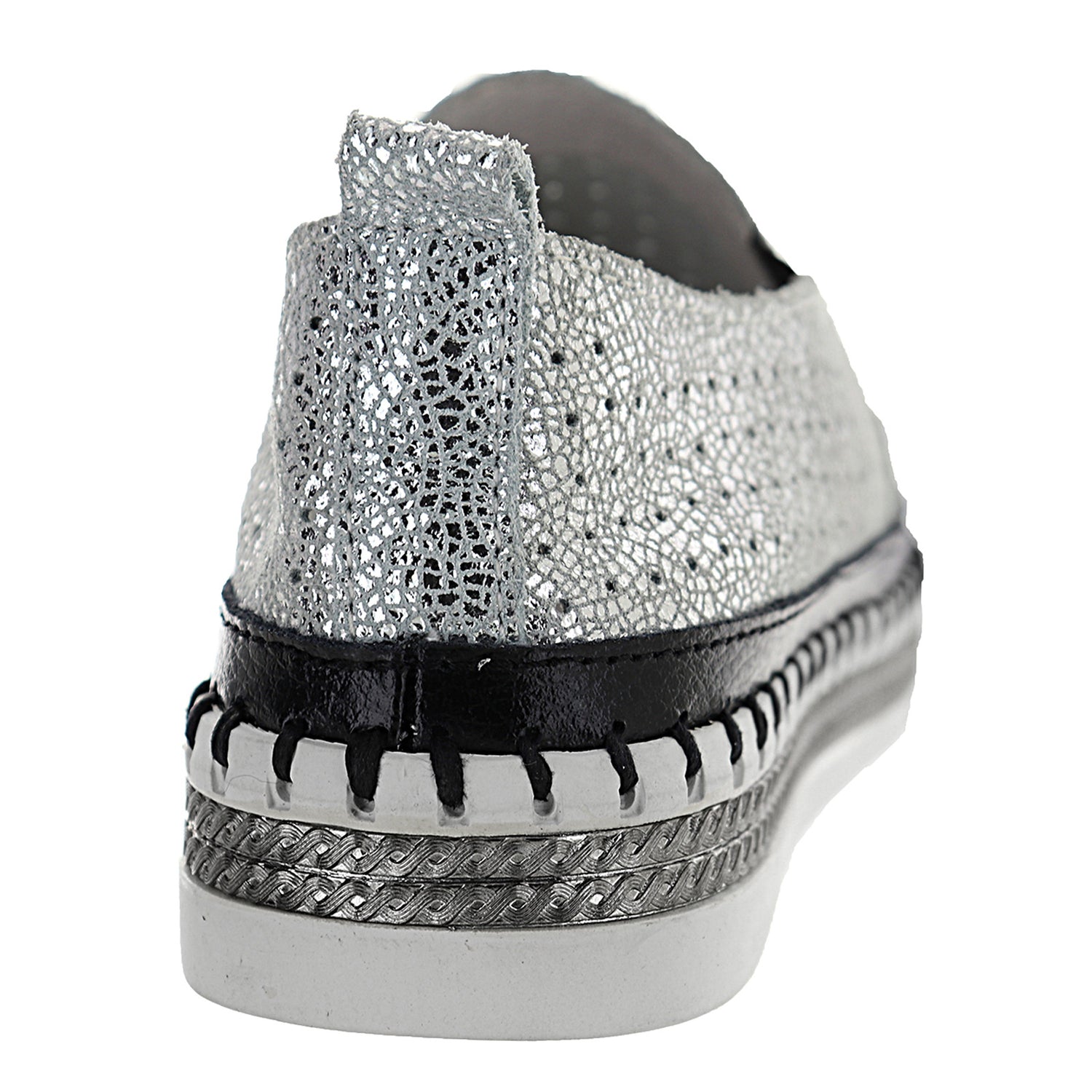Peltz Shoes  Women's Bernie Mev TW140 Slip-On Silver Black TW140-BLK SIL