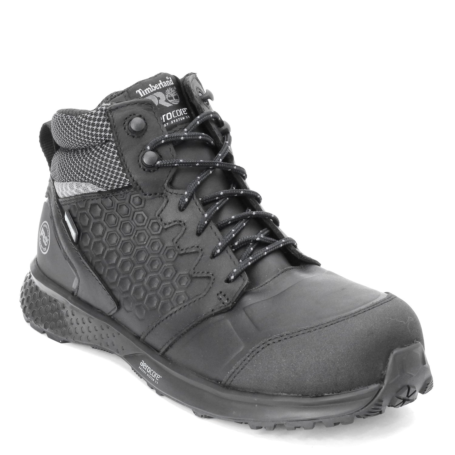 Peltz Shoes  Men's Timberland Pro Reaxion Mid Comp Toe Work Boot BLACK GRAY TB0A1ZC9001