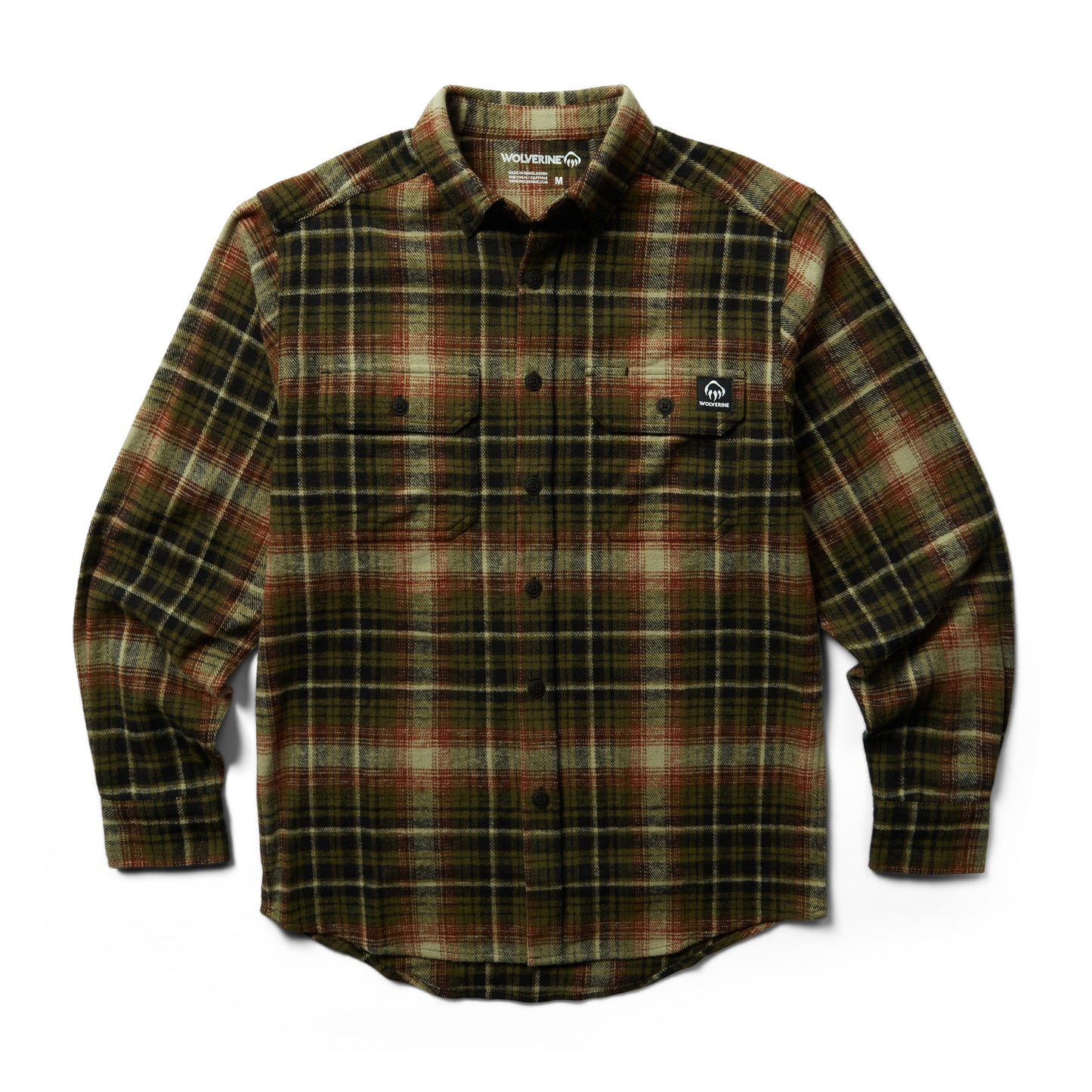 Peltz Shoes  Men's Wolverine Glacier Heavyweight Flannel Shirt KHAKI W1205850-236