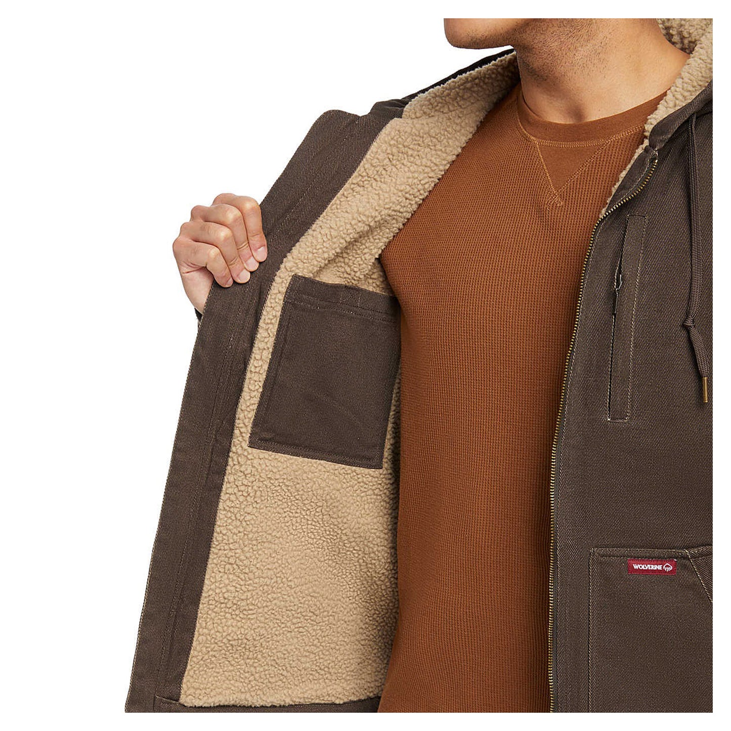 Peltz Shoes  Men's Wolverine Upland Sherpa Lined Hooded Jacket Java W1210270-208