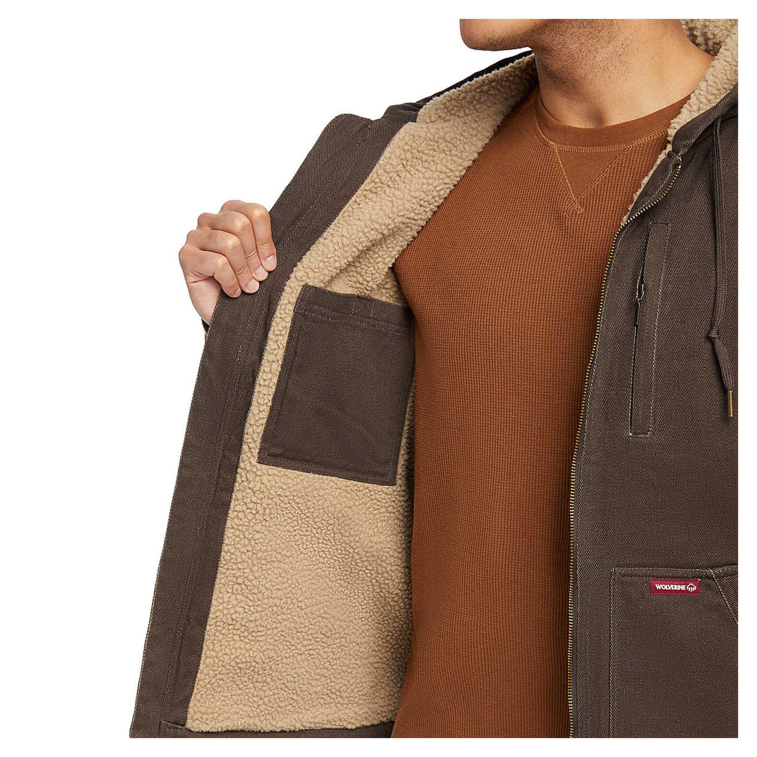Peltz Shoes  Men's Wolverine Upland Sherpa Lined Hooded Jacket Java W1210270-208