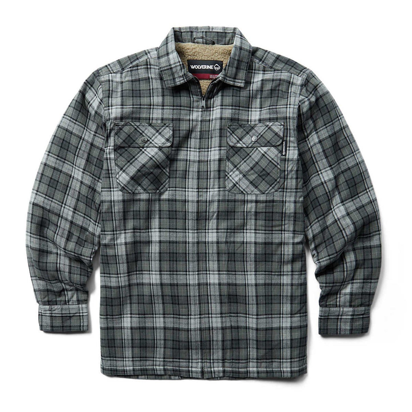 Peltz Shoes  Men's Wolverine Hastings Sherpa Lined Shirt Jac Asphalt Plaid W1211550-030