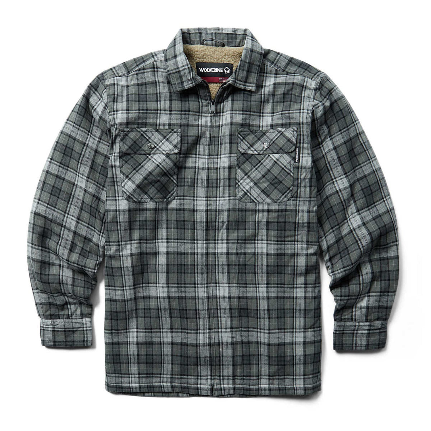 Peltz Shoes  Men's Wolverine Hastings Sherpa Lined Shirt Jac Asphalt Plaid W1211550-030