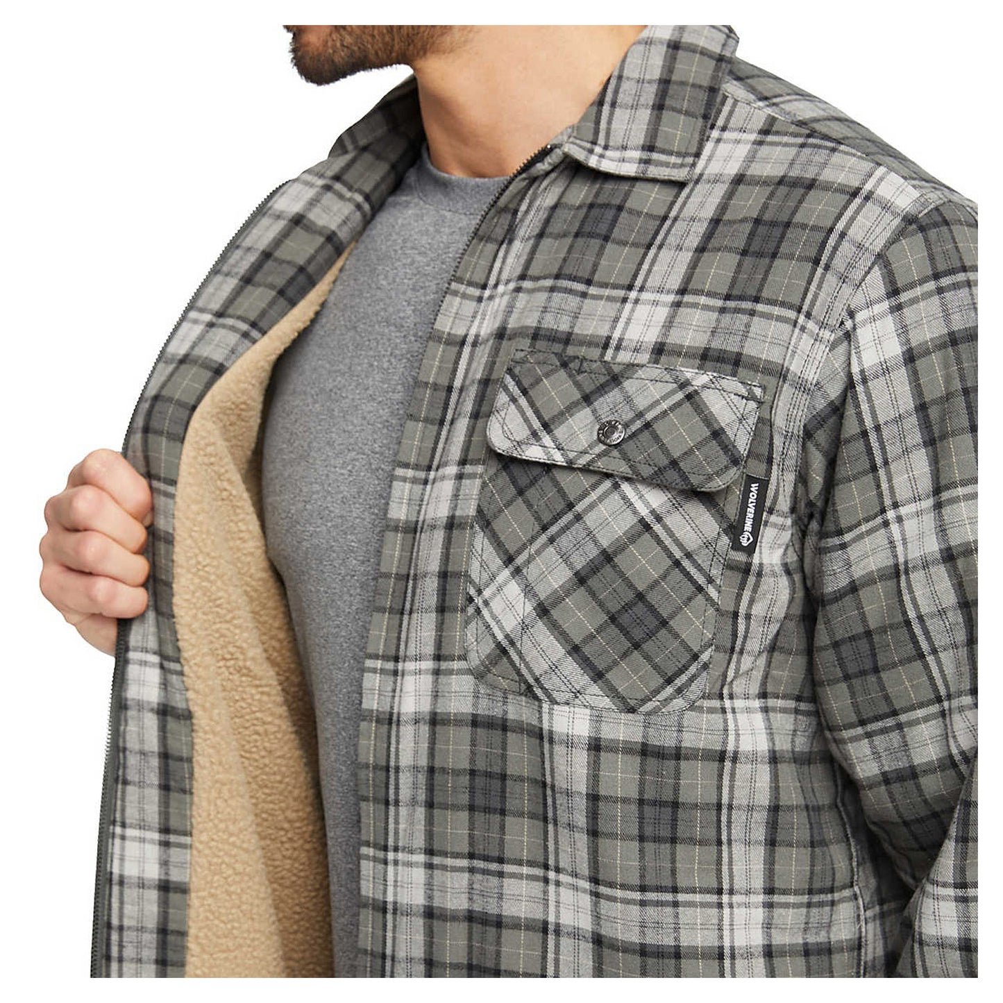Peltz Shoes  Men's Wolverine Hastings Sherpa Lined Shirt Jac Asphalt Plaid W1211550-030