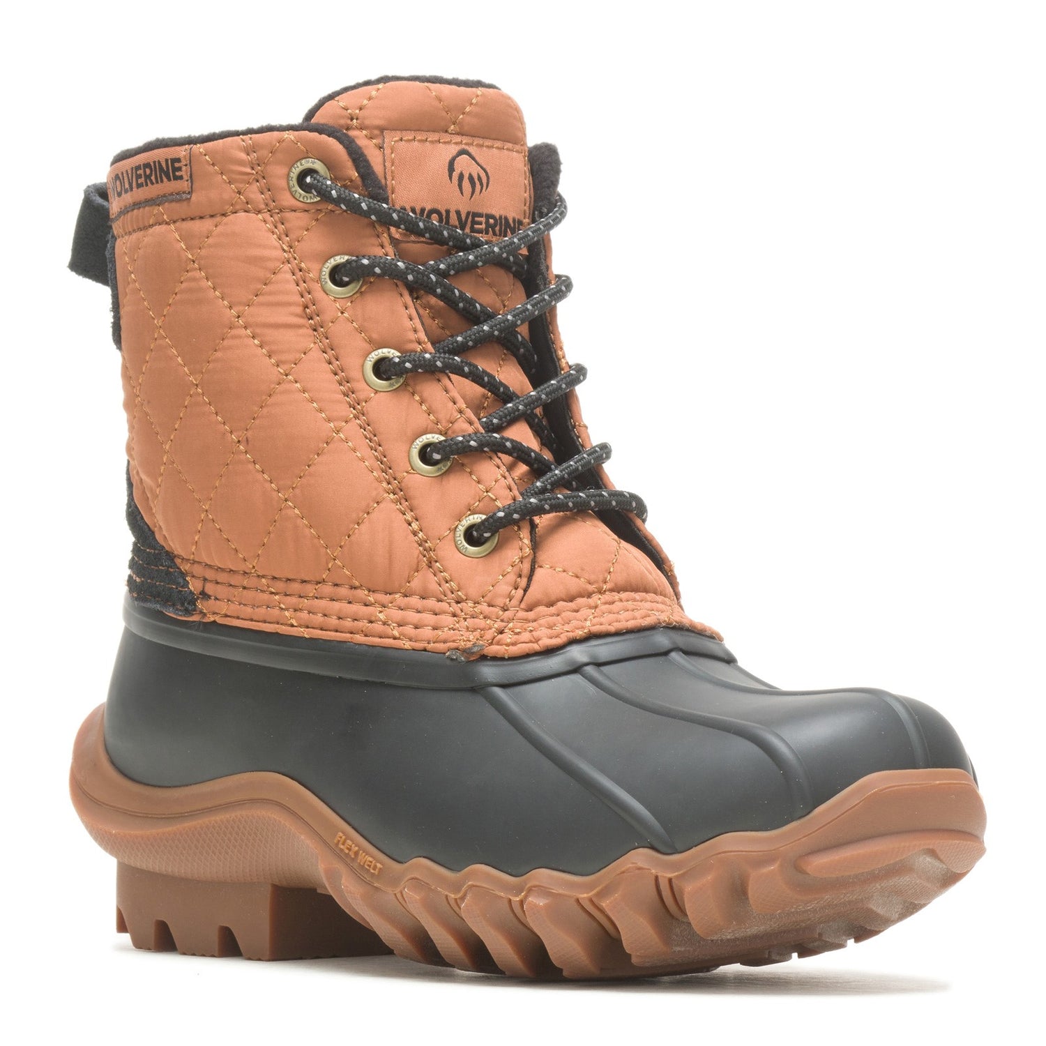 Peltz Shoes  Women's Wolverine Torrent Quilted Duck Boot BROWN BLACK W880380