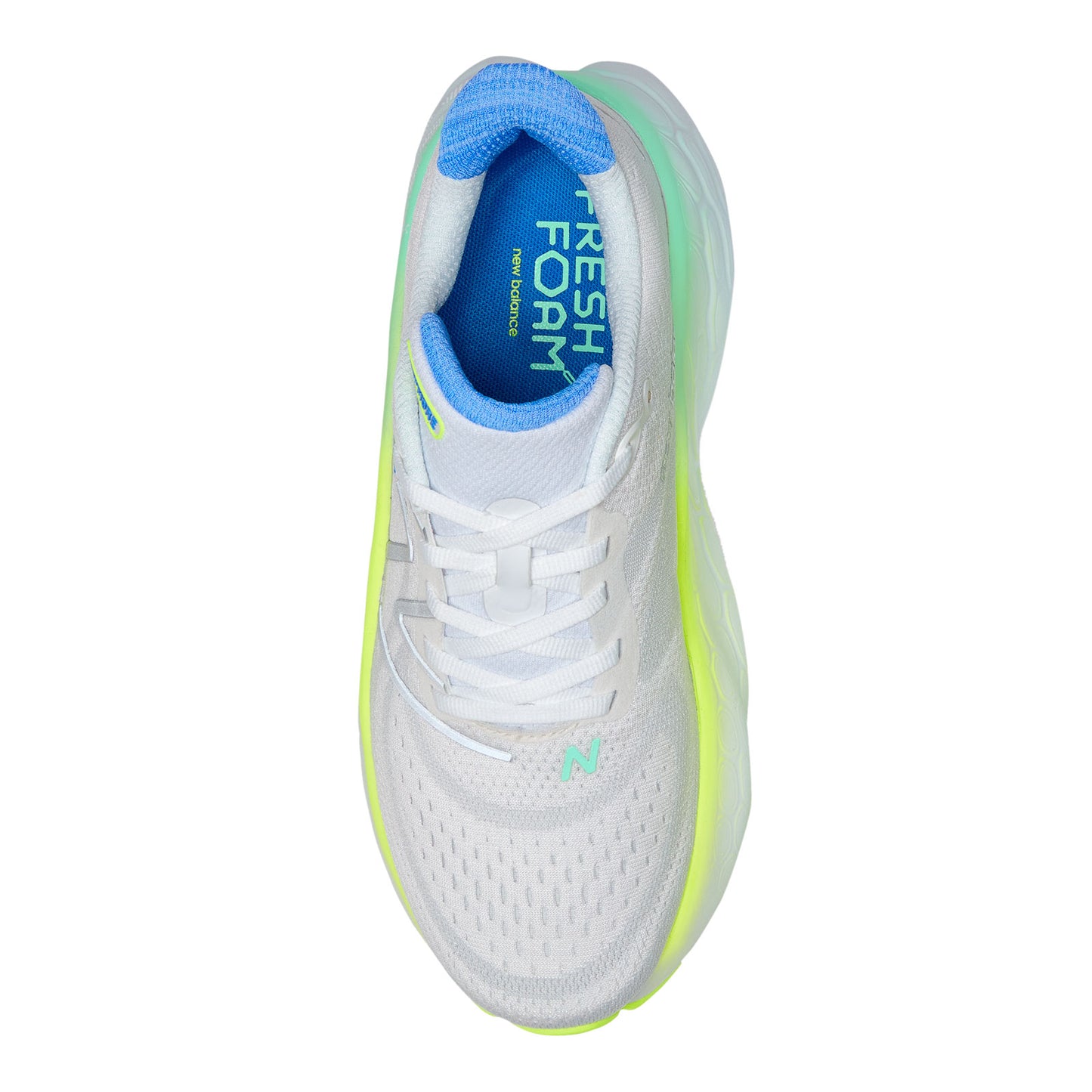 Peltz Shoes  Women's New Balance Fresh Foam More v4 Running Shoe WHITE /BLUE /YELLOW WMORWT4