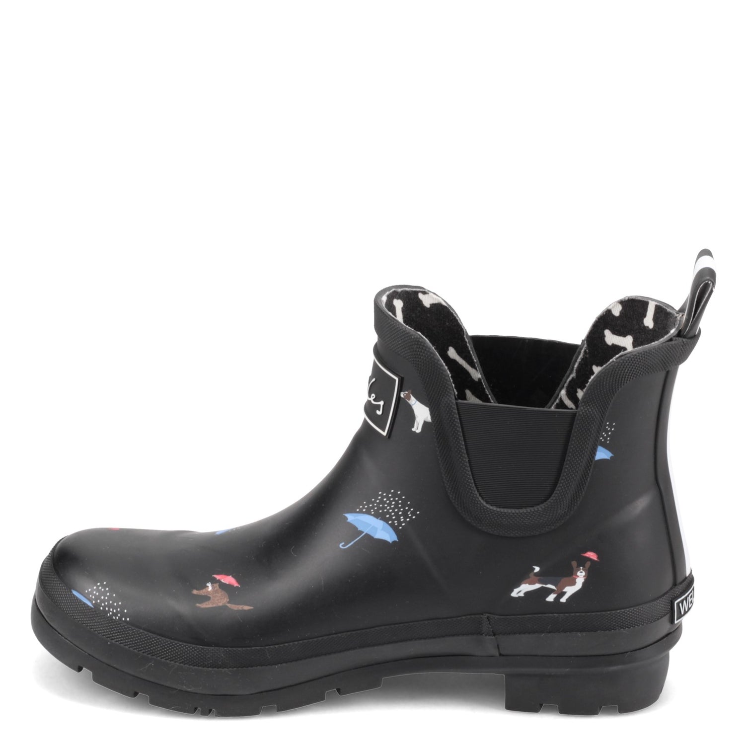 Peltz Shoes  Women's Joules Wellibobs Rain Boot BLACK ANIMAL PRINT WELLIBOBS-CAT