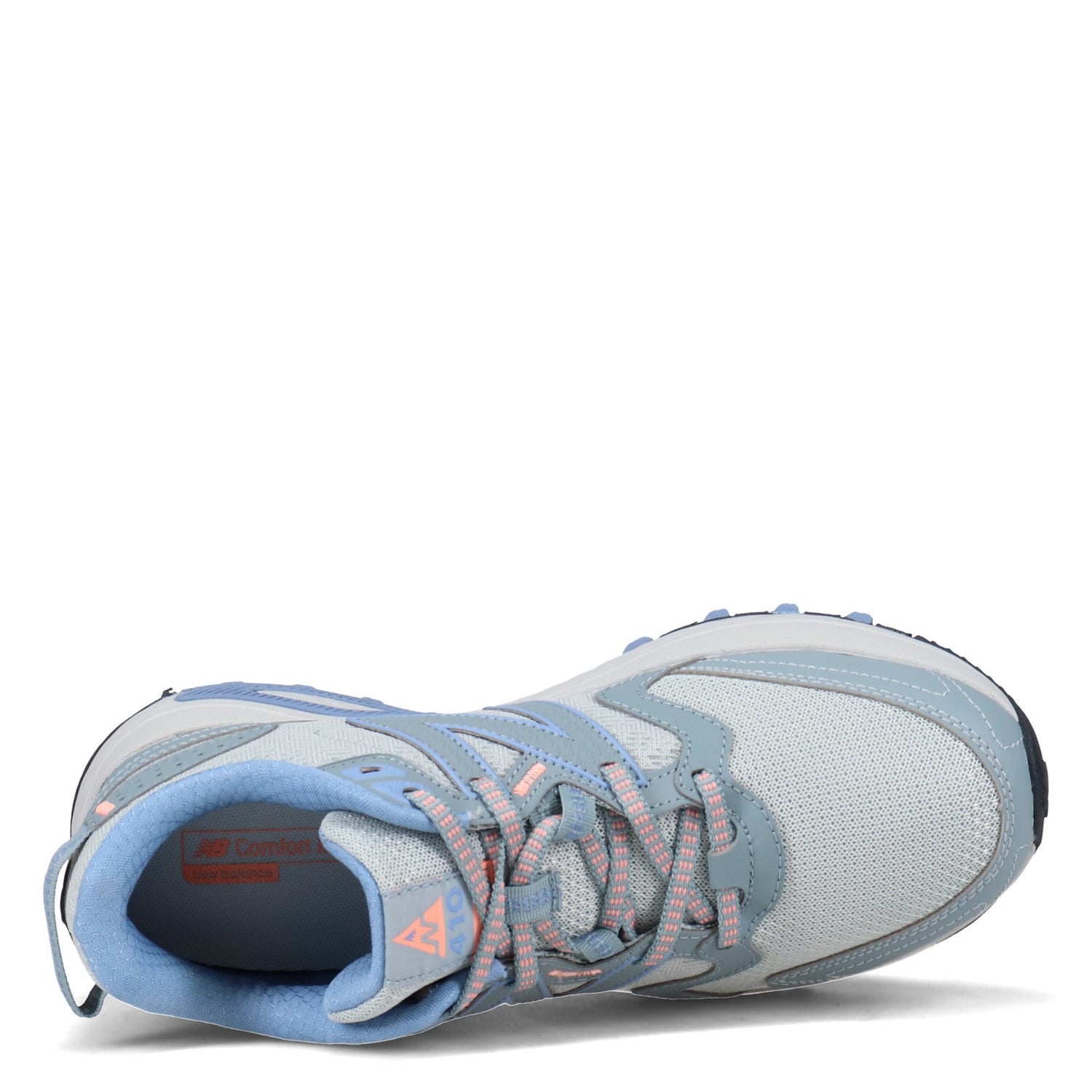 Peltz Shoes  Women's New Balance 410V7 Trail Running Shoe GREY BLUE WT410LG7